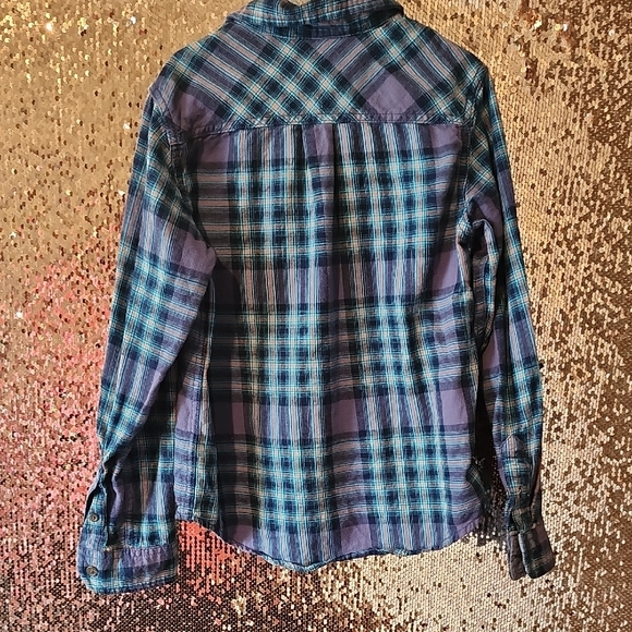 Cat & Jack Light Blue, Navy, and Orange Plaid Shirt - Picture 3 of 3